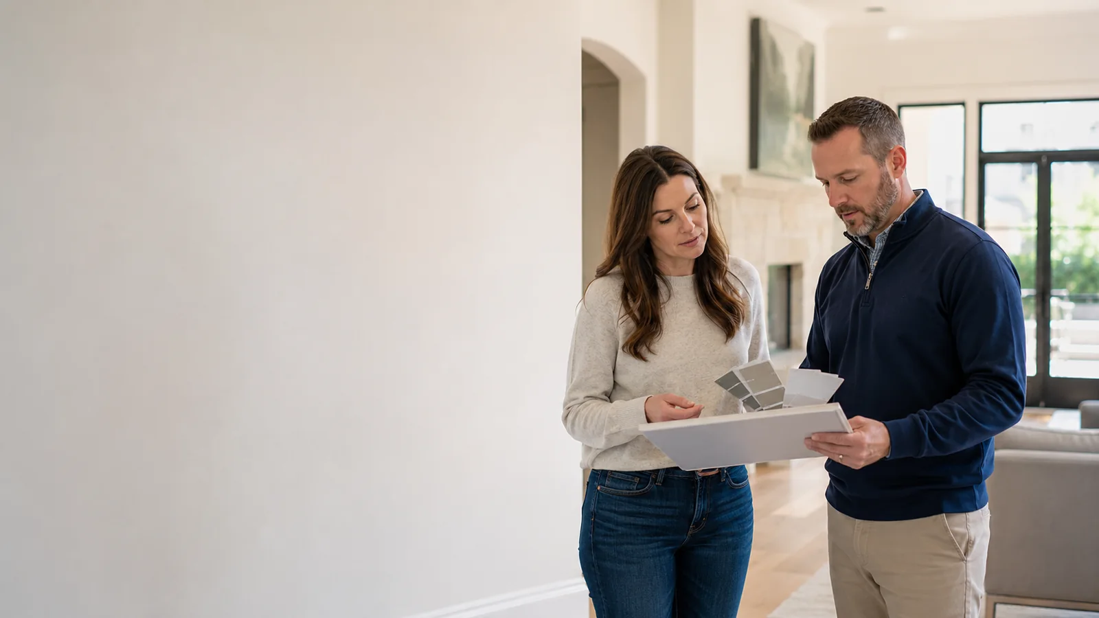 Homeowner reviewing paint colors with a Paint Pro Frisco consultant