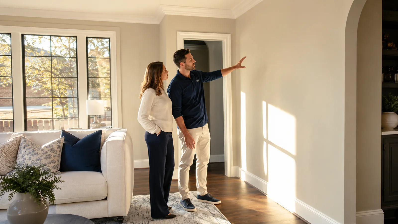 Homeowner planning a painting project during an in-home walkthrough